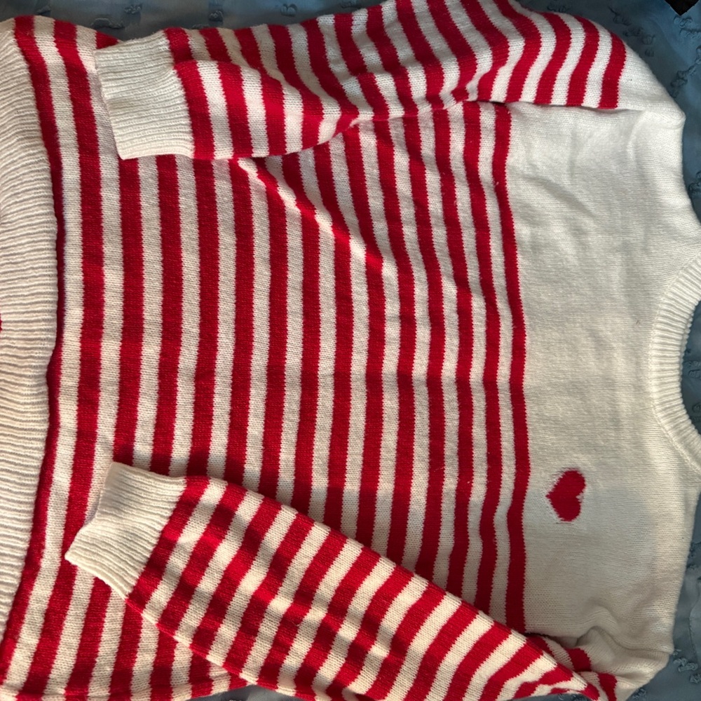 SHEIN Red and White Striped Sweater